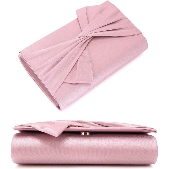 Women Satin Bag Bow Flap Formal Party Evening Clutch - Picture 5 of 7
